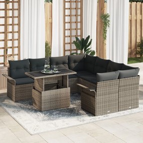 vidaXL Set de 9 Piese Sofa de Grădină cu Perne Ratan Gri Poli