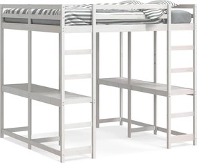 vidaXL Cadru pat supraetajat cu birou/scară, alb, 140x200 cm, lemn pin