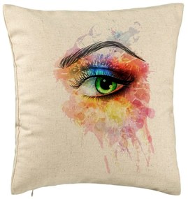 Perna Decorativa, Model Multicolor Eye, 40x40 cm, Bej, Husa Detasabila, Burduf