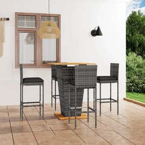 3064861 vidaXL Set mobilier bar de grădină cu perne, 5 piese, gri, poliratan