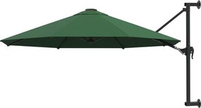 vidaXL Umbrelă soare, montaj pe perete, tijă metalică, verde, 300 cm
