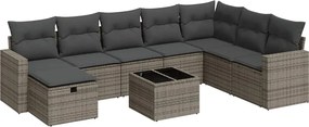 vidaXL Set canapele de grădină, 9 piese, cu perne, gri, poliratan
