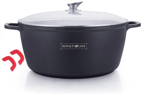 Oala mare, 24 litri, 44 cm tip cratita marmorata antiaderenta, cu capac, pentru zacusca, bulion, gemuri, cu protectie manere din silicon Royalty Line