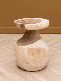 Măsuță laterală din lemn masiv, natur, formă asimetrică sculptată, finisaj patinat, 45×35 cm, „Tamps"