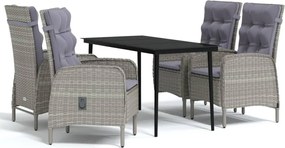 vidaXL Set de servit masa pentru grădină, 5 piese, gri și negru