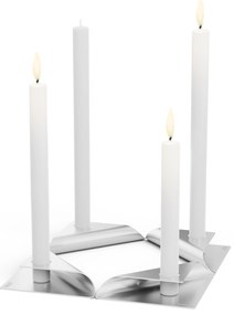 Lumânare pătrată, sfeșnic de designer - argintiu, set de 4 - Höfats