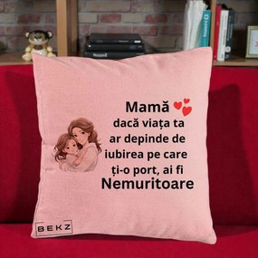 Cadou pentru Mama - Perna Personalizata Mama Nemuritoare cu Balon Inima, 40x40 cm, Roz, Husa Detasabila, Perna Inclusa, BEKZ®