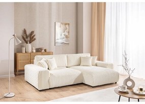 Colțar crem extensibil, cu spațiu de depozitare, cu tapițerie din catifea reiată (cu colț pe partea dreaptă) Sarina – Ropez