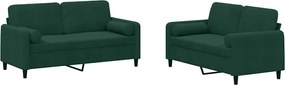 vidaXL Set canapea cu perne, 2 piese, verde închis, catifea
