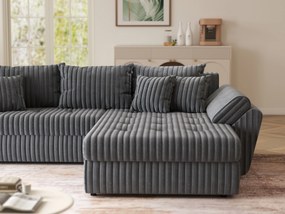 Colțar extensibil dumonde cu ladă de depozitare si sezut confortabil din spuma high-density, Loana Ambience Grey II 270x185 cm