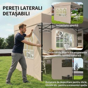 Outsunny Pavilion 3x4,3m, Acoperiș UPF50+, Pereți, Geantă cu Roți, Tenda Grădină, Maro Nisipiu | Aosom Romania