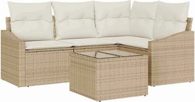 vidaXL Set de canapele pentru grădină 5 pcs Bej și crem poliratan