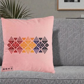 Perna Personalizata Motiv Tricolor Romanesc Broderie, 40x40 cm, Roz, Husa Detasabila, Perna Inclusa, BEKZ®