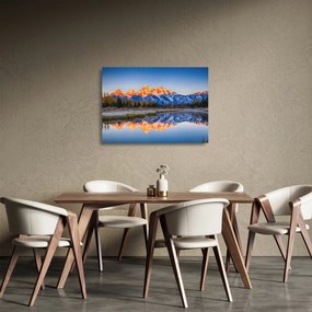 Tablou pe sticlă cu vârfuri de munți înzăpezăți (70x50 cm)