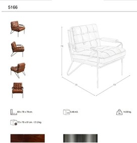 Fotoliu design LUX, Metal, Piele Naturala 5166