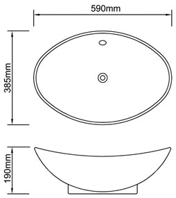Chiuveta ovala cu preaplin, 59 x 38,5 cm, ceramica de lux Alb