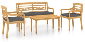 3087053 vidaXL Set mobilier grădină cu perne, 4 piese, lemn masiv de tec