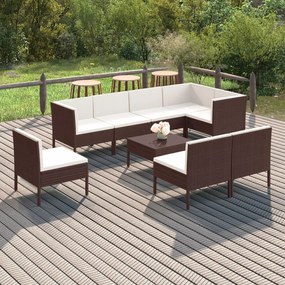 3094399 vidaXL Set mobilier de grădină cu perne, 9 piese, maro, poliratan