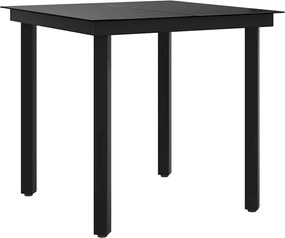 vidaXL Masă de bucătărie de grădină, negru, 80x80x74 cm, oțel/sticlă