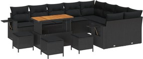 vidaXL Set de canapele pentru grădină cu pernă 13 pcs Negru poliratan