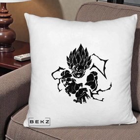 Perna Personalizata Dragon Ball Goku Super Saiyan Silueta, 40x40 cm, Alb Pufos, Husa Detasabila, Perna Inclusa, BEKZ®
