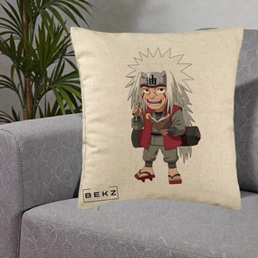 Perna Personalizata Naruto Jiraiya Sensei Chibi, 40x40 cm, Bej, Husa Detasabila, Perna Inclusa, BEKZ®