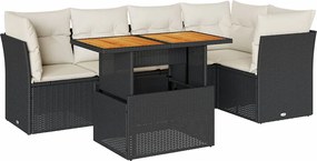 vidaXL Set mobilier de grădină cu perne, 6 piese, negru, poliratan