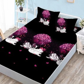 Husă de pat din FINET cu elastic si 2 fete de pernă, Purple Swan 160x200
