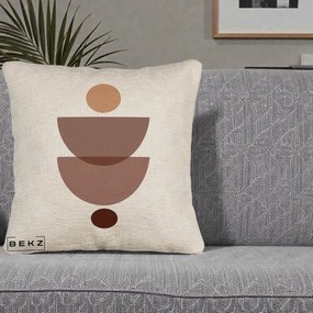 Perna Decorativa Geometric Boho Semicercuri Brun, 40x40 cm, Bej Canapea, Husa Detasabila, Perna Inclusa, BEKZ®