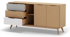 Comodă natural/gri/alb din lemn de pin 165x81 cm Elfa – Marckeric