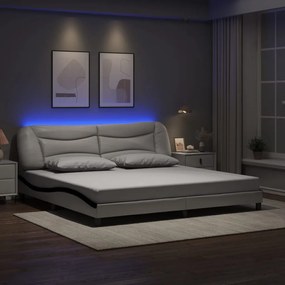 vidaXL Cadru de pat cu lumini LED alb/negru 200x200 cm piele ecologică