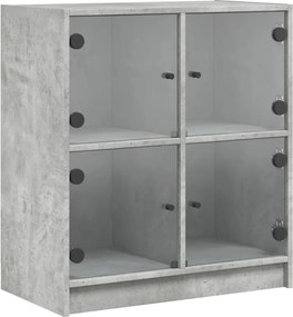 vidaXL Dulap lateral cu uși din sticlă, gri beton, 68x37x75,5 cm