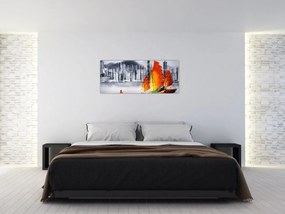 Tablou - Victoria Harbour, Hong Kong, pictură în ulei alb- negru (120x50 cm)