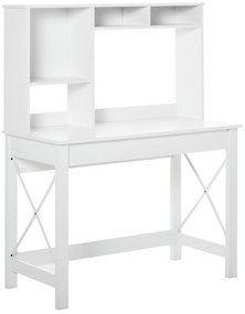 HOMCOM Birou cu depozitare birou bibliotecă birou din lemn modern cu rafturi și blat mare pentru spații mici birou acasă dormitor, 105 x 50 x 137,5 cm, alb | Aosom Romania