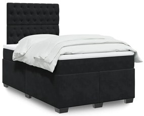 vidaXL Pat box spring cu saltea, negru, 120x200 cm, catifea