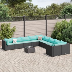 vidaXL Set canapele de grădină cu perne, 11 piese, negru, poliratan