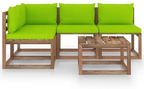 Set mobilier de gradina cu perne verde aprins, 5 piese