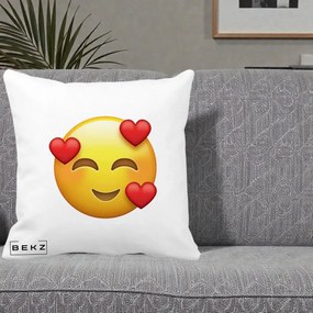 Perna Decorativa Emoji cu 3 Inimi, 40x40 cm, Alba Mata, Husa Detasabila, Perna Inclusa, BEKZ®