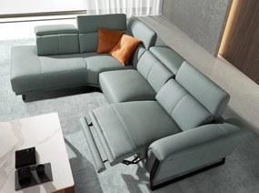 Coltar LUX design italian cu sezlong stanga si functia relax Cowhide verde turcoaz