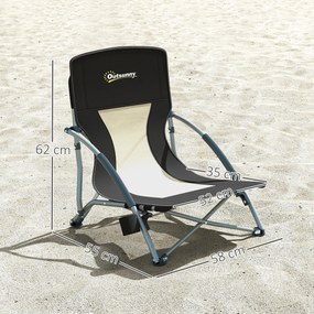 Outsunny Scaun de plajă pliabil, scaun camping pliabil ușor, husă de transport, suport pentru pahar, 58 x 55 x 62 cm, negru | Aosom Romania