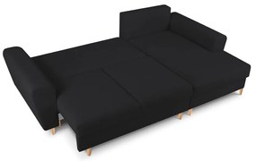 Colțar negru extensibil, cu spațiu de depozitare cu tapițerie din țesătură bouclé (cu colț pe partea dreaptă, cu șezlong) Kyoto – Cosmopolitan Design