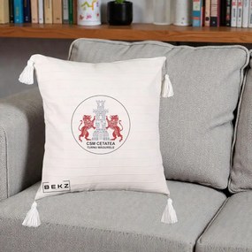 Perna Personalizata CSM Cetatea Turnu Magurele Fotbal, 40x40 cm, Bej cu Franjuri, Husa Detasabila, Perna Inclusa, BEKZ®
