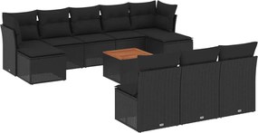 vidaXL Set canapele de grădină cu perne, 11 piese, negru, poliratan