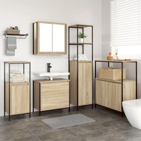 vidaXL Set mobilier baie, 5 piese, stejar sonoma, lemn prelucrat