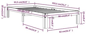 Cadru de pat Single 3FT, gri, 90x190 cm, lemn masiv Gri, 90 x 190 cm