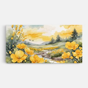 Tablou Canvas, 40x80cm, Dormitor si Living, Flori, Flori in natura, Vector_nature_landscape_with_beautiful_yellow_flowers_watercolor