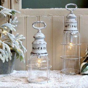 Felinar alb, din sticla, cu baterii, E12, H32cm. French Stable