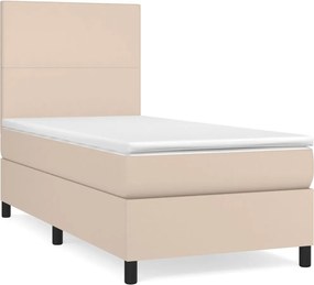 vidaXL Pat box spring cu saltea, cappuccino, 90x200 cm piele ecologică