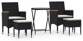 3058394 vidaXL Set mobilier bistro grădină 5 piese, negru, poliratan și sticlă