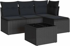 vidaXL Set mobilier de grădină cu perne, 5 piese, negru, poliratan